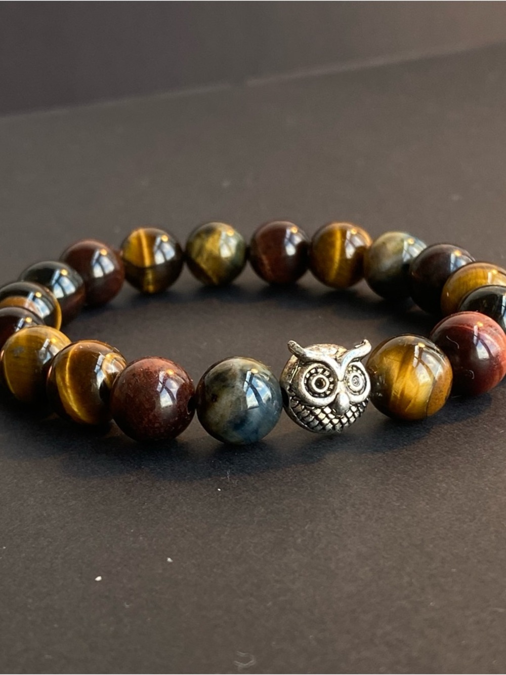Multicolor Tiger Eye Owl Bead Bracelet